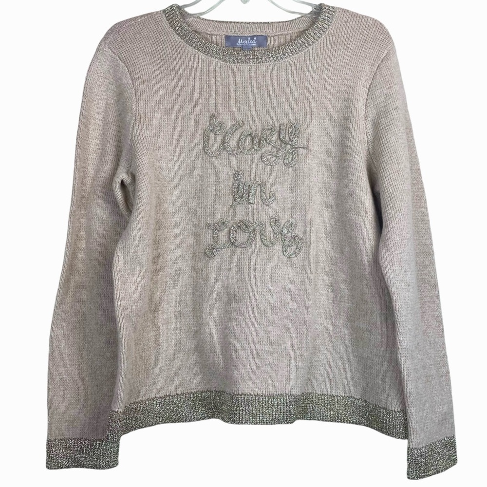 Marled Women’s Beige & Gold Sweater “Crazy In Love” Size Large